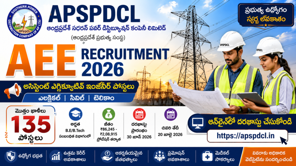 APSPDCL AEE Recruitment 2026 Notification for 135 Assistant Executive Engineer Posts Apply Online