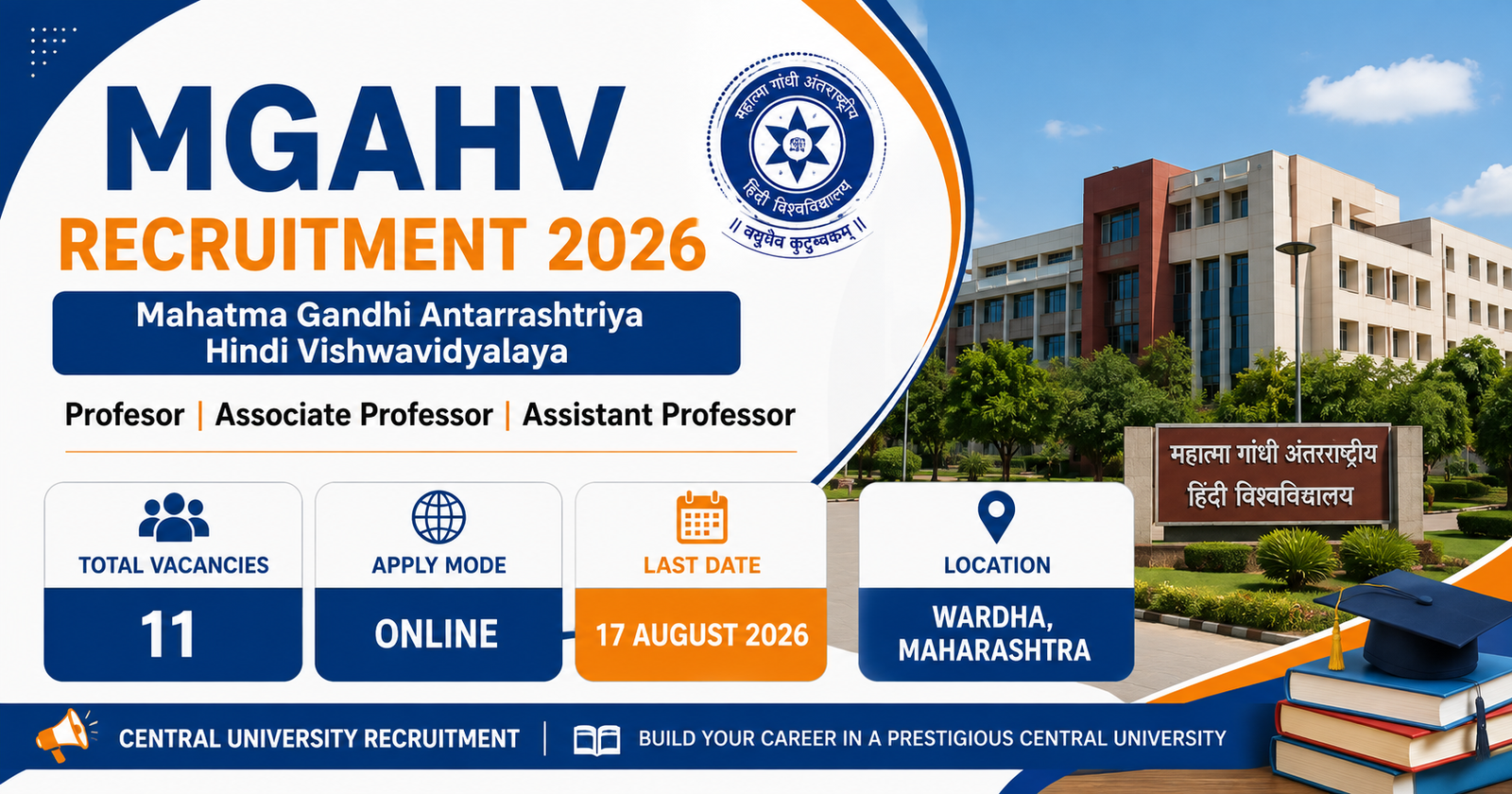 Mahatma Gandhi Antarrashtriya Hindi Vishwavidyalaya Recruitment 2026 Apply Online for Professor, Associate Professor & Assistant Professor Posts