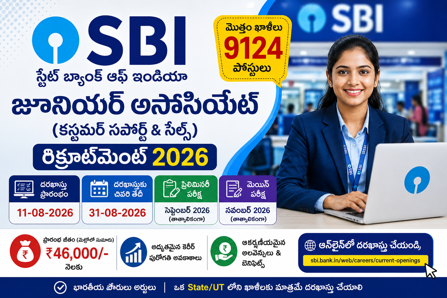 SBI Junior Associate Recruitment 2026 Apply Online for 9124 Posts