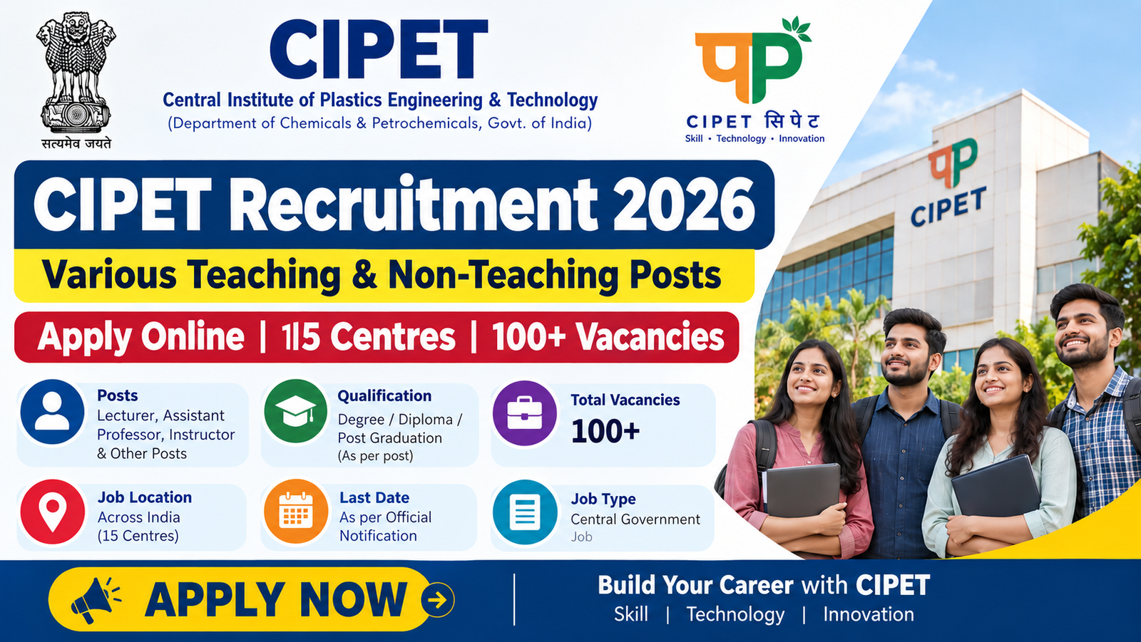 CIPET Recruitment 2026 Apply Online for 91 Contract Posts