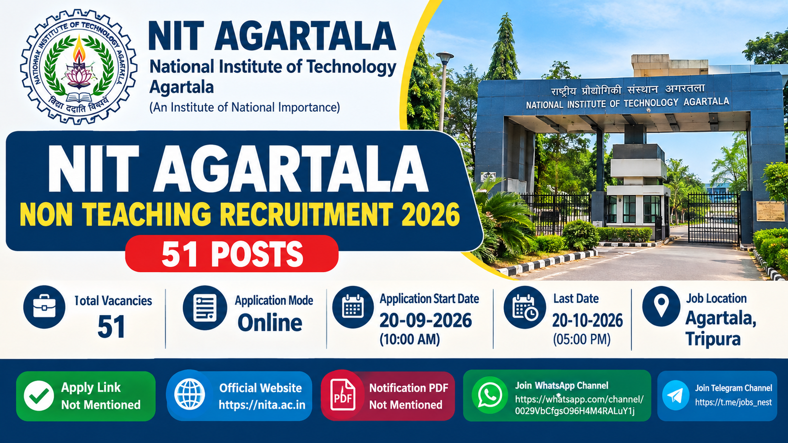 NIT Agartala Non Teaching Recruitment 2026 – 51 Posts